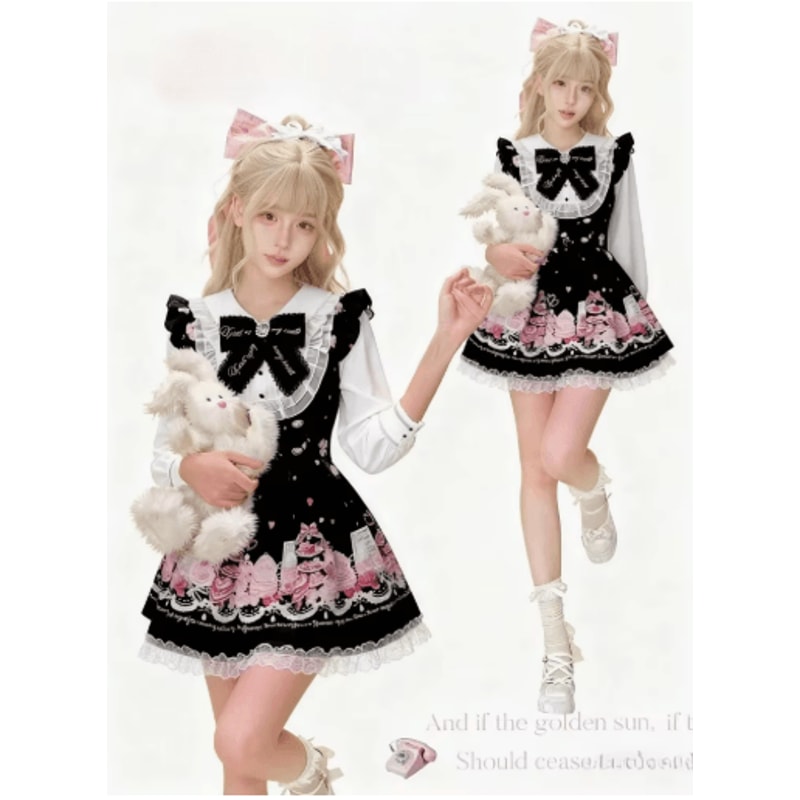 Harajuku Kawaii Plaid Dress Slim Fit Bow Lolita Long Sleeve Dress 14