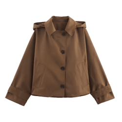 modern hooded trench coat short lapel single breasted autumn jacket