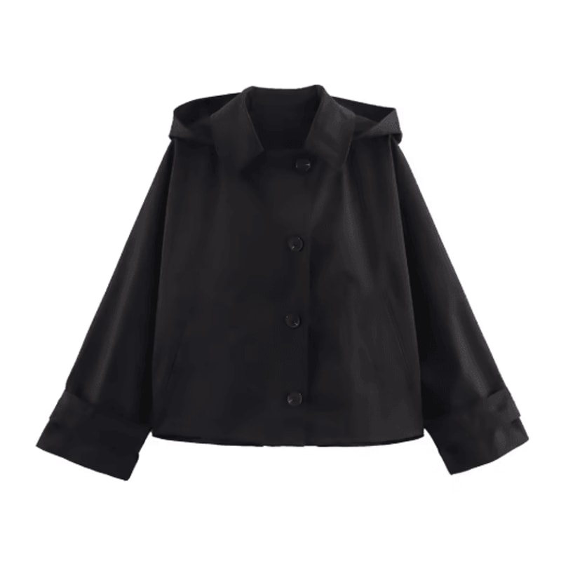 Modern Hooded Trench Coat Short Lapel Single Breasted Autumn Jacket 1