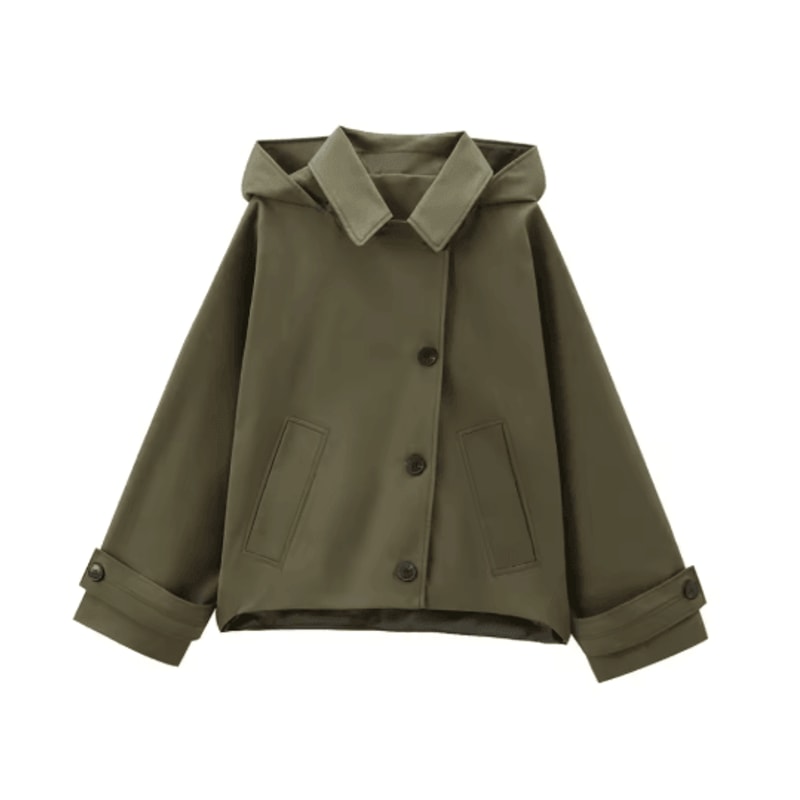 Modern Hooded Trench Coat Short Lapel Single Breasted Autumn Jacket 2