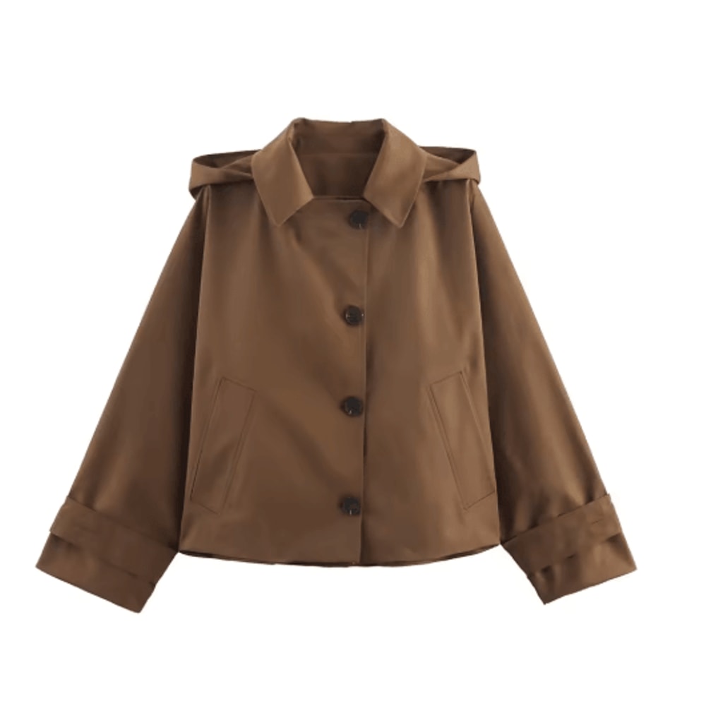 Modern Hooded Trench Coat Short Lapel Single Breasted Autumn Jacket 3