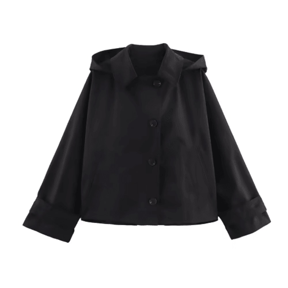 Modern Hooded Trench Coat Short Lapel Single Breasted Autumn Jacket 5