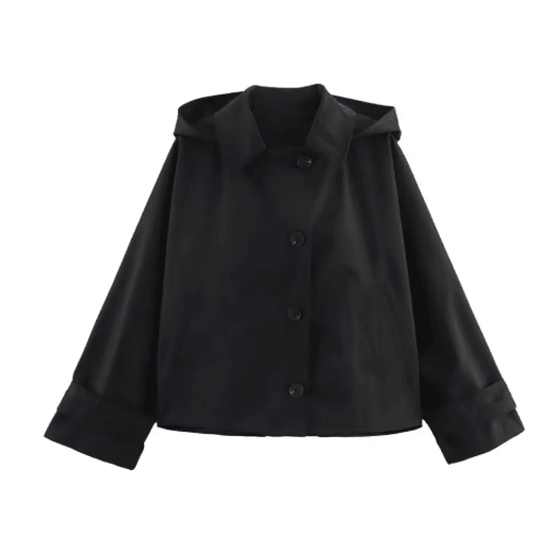 Modern Hooded Trench Coat Short Lapel Single Breasted Autumn Jacket 5
