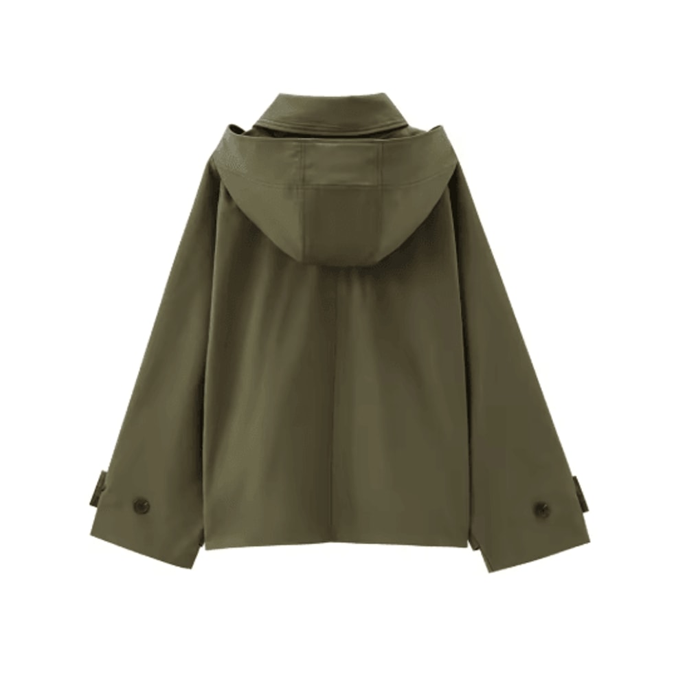 Modern Hooded Trench Coat Short Lapel Single Breasted Autumn Jacket 6