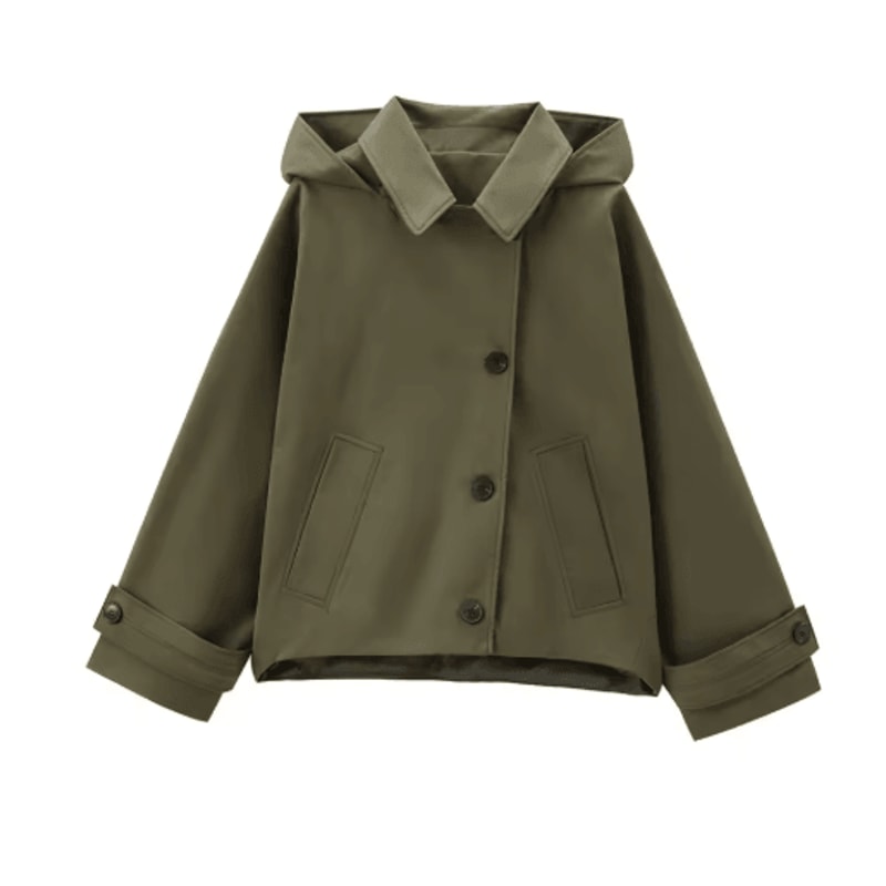 Modern Hooded Trench Coat Short Lapel Single Breasted Autumn Jacket 7
