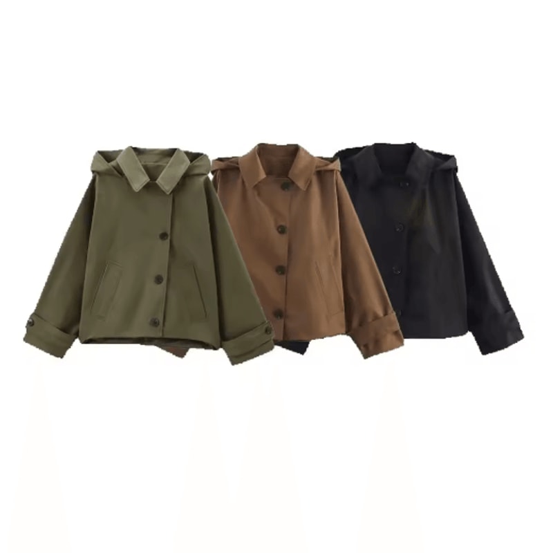 Modern Hooded Trench Coat Short Lapel Single Breasted Autumn Jacket 8