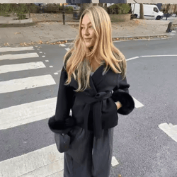 elegant woolen short coat lace up loose lapel autumn winter jacket