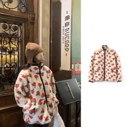oversized floral print jacket zipper winter casual commute outerwear