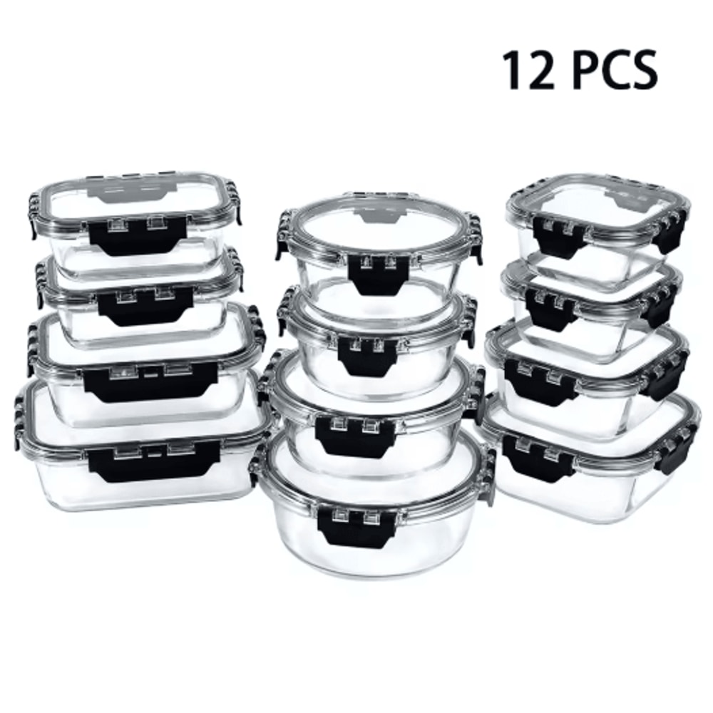 Premium Glass Lunch Box Set Airtight Meal Prep Containers 12pcs BPAFree 1