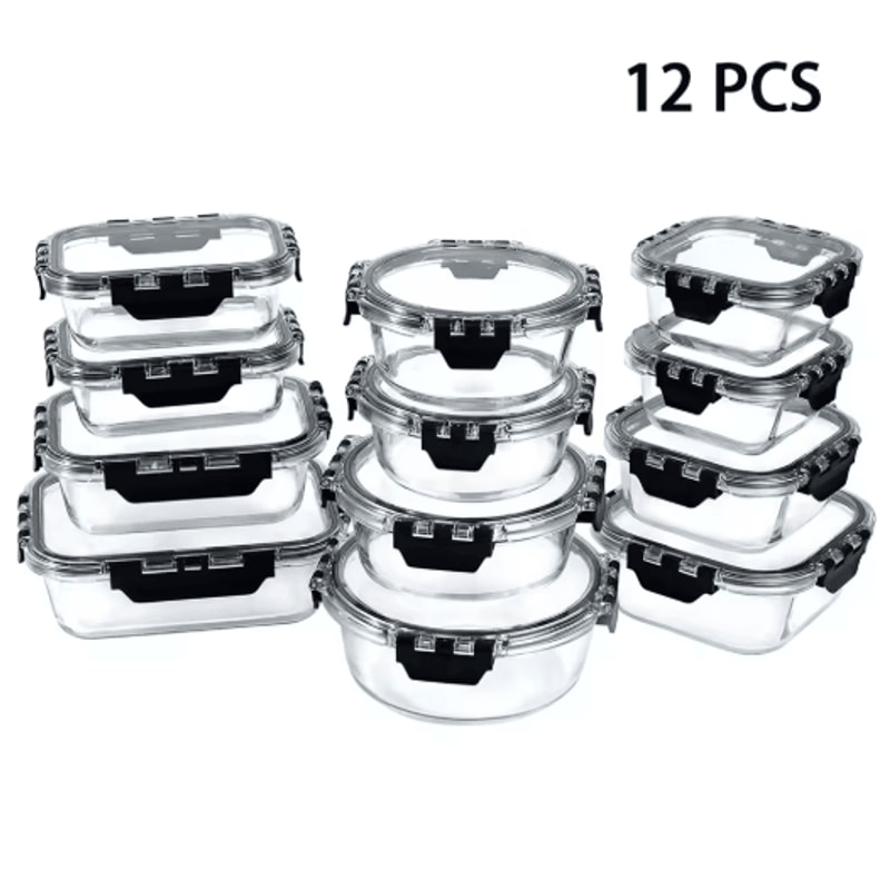 Premium Glass Lunch Box Set Airtight Meal Prep Containers 12pcs BPAFree 1