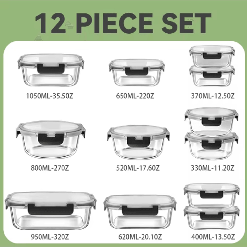 Premium Glass Lunch Box Set Airtight Meal Prep Containers 12pcs BPAFree 6