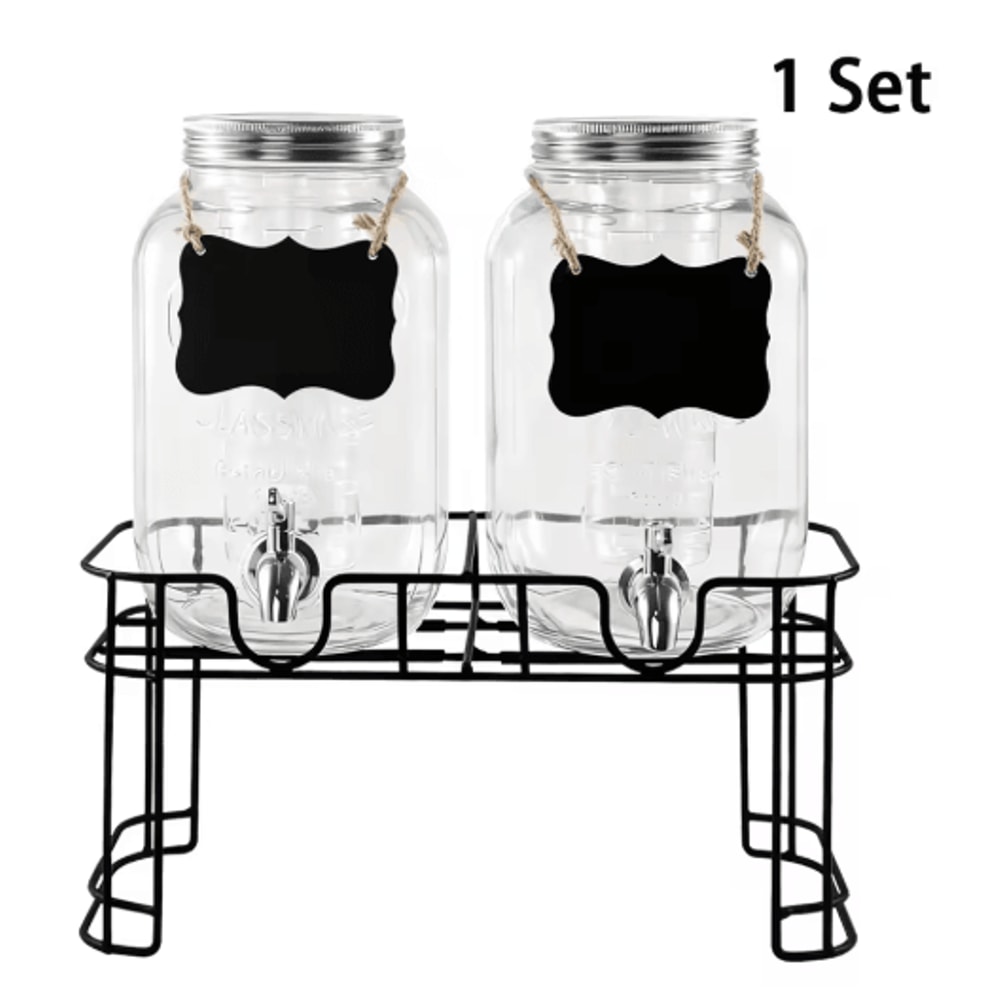Elegant Glass Drink Dispenser Set 1 Gallon Beverage Dispenser With Stand Steel Faucet 2 Pack 1
