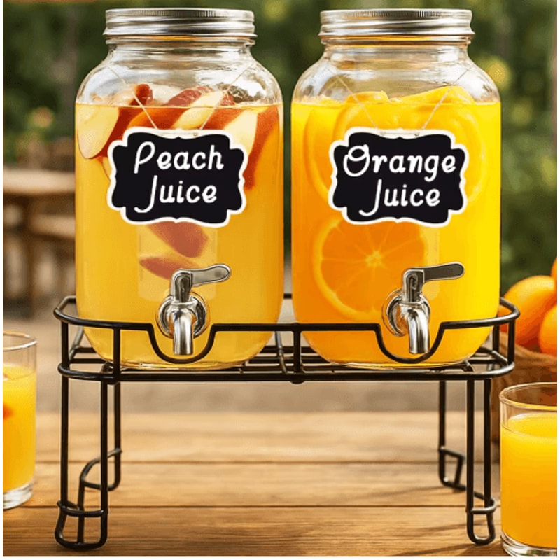 Elegant Glass Drink Dispenser Set 1 Gallon Beverage Dispenser With Stand Steel Faucet 2 Pack 2