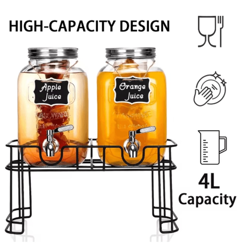 Elegant Glass Drink Dispenser Set 1 Gallon Beverage Dispenser With Stand Steel Faucet 2 Pack 3