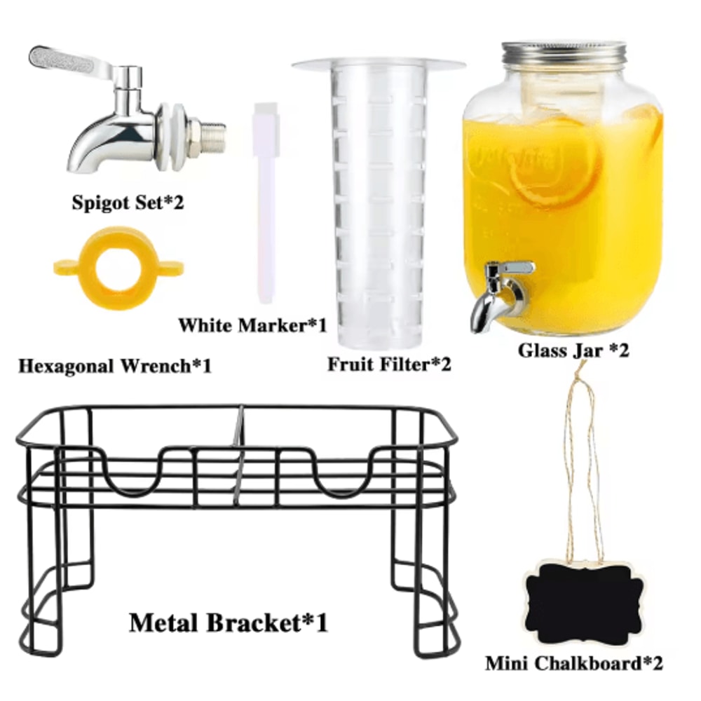 Elegant Glass Drink Dispenser Set 1 Gallon Beverage Dispenser With Stand Steel Faucet 2 Pack 5