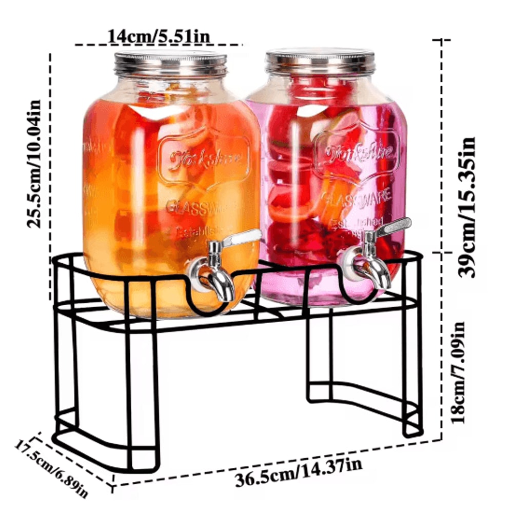 Elegant Glass Drink Dispenser Set 1 Gallon Beverage Dispenser With Stand Steel Faucet 2 Pack 6