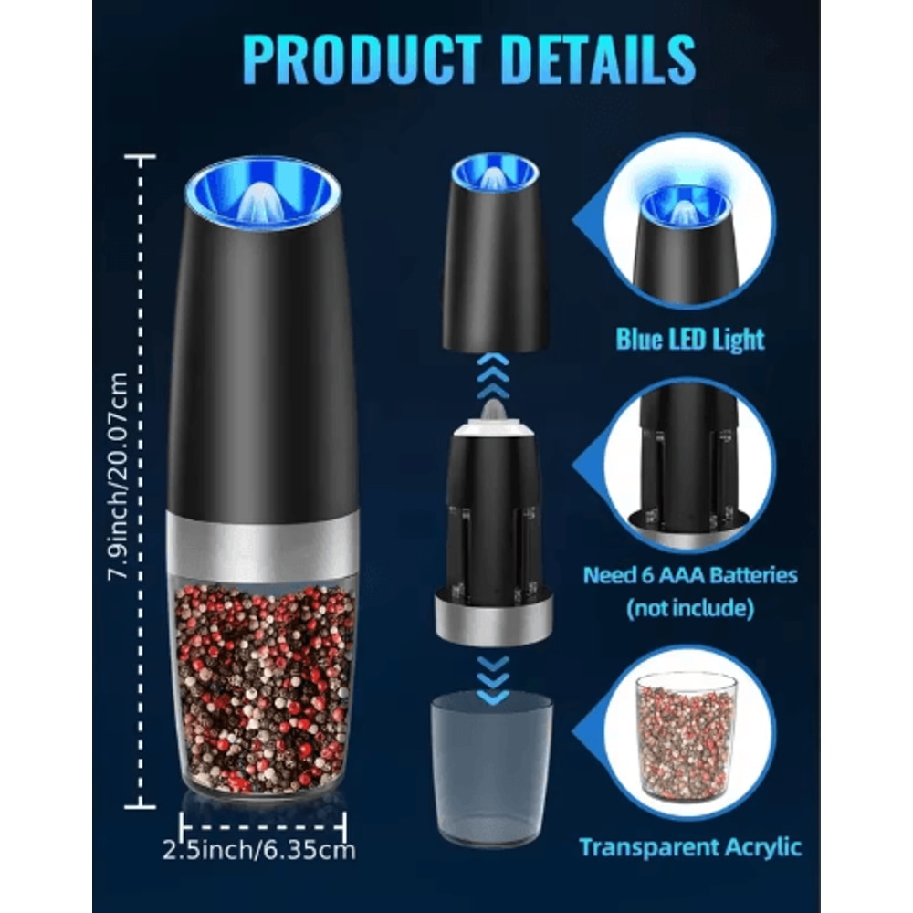 Smart Electric Salt And Pepper Grinder Gravity Automatic Adjustable Spice Mill 6
