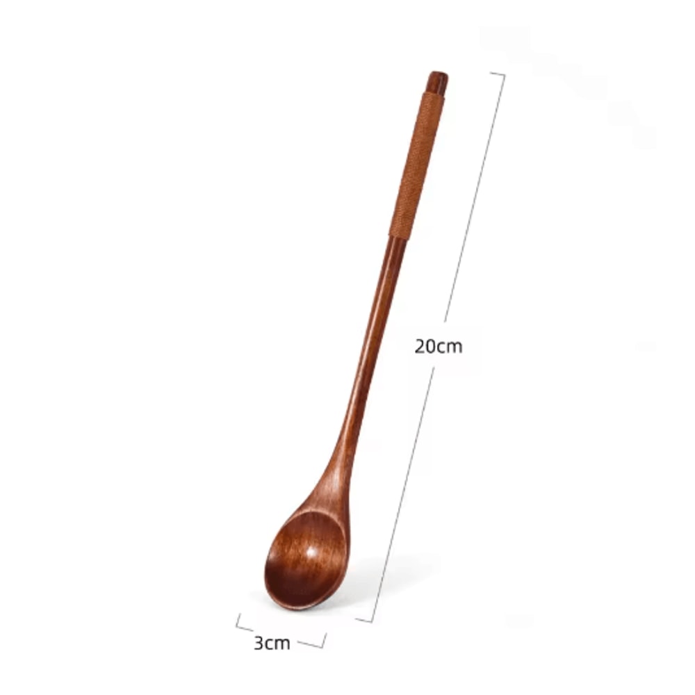 Natural Wooden Tea Spoon Set Long Coffee Dessert Stirring Spoons 0