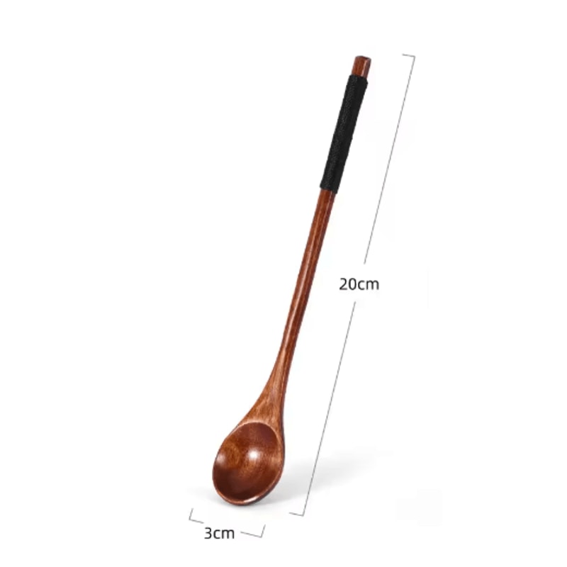 Natural Wooden Tea Spoon Set Long Coffee Dessert Stirring Spoons 1