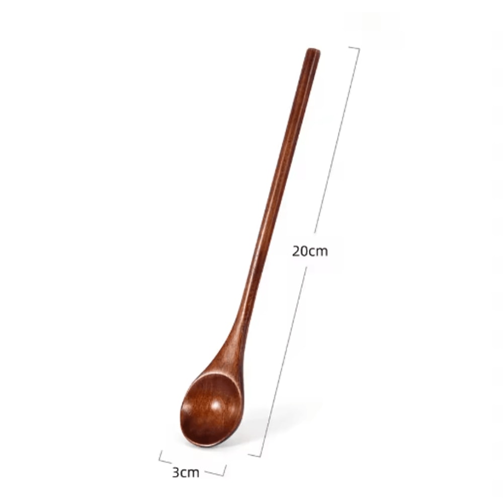 Natural Wooden Tea Spoon Set Long Coffee Dessert Stirring Spoons 2