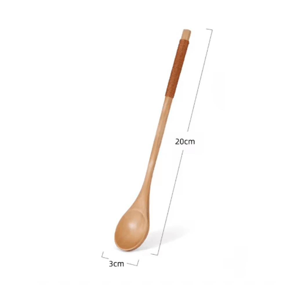 Natural Wooden Tea Spoon Set Long Coffee Dessert Stirring Spoons 3