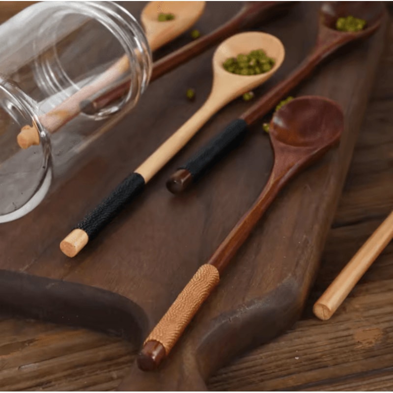 Natural Wooden Tea Spoon Set Long Coffee Dessert Stirring Spoons 7