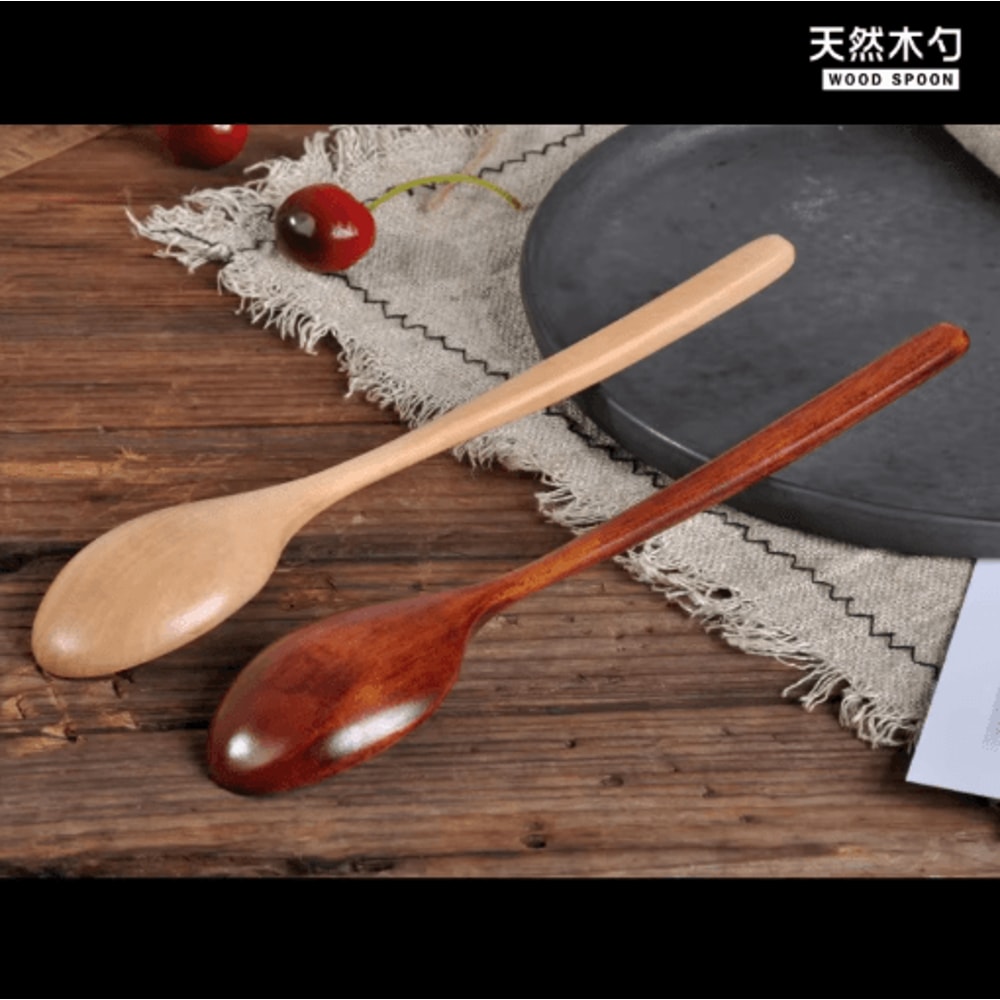 Korean Style Wooden Soup Spoon Long Handle Natural Tea Coffee Spoon 4