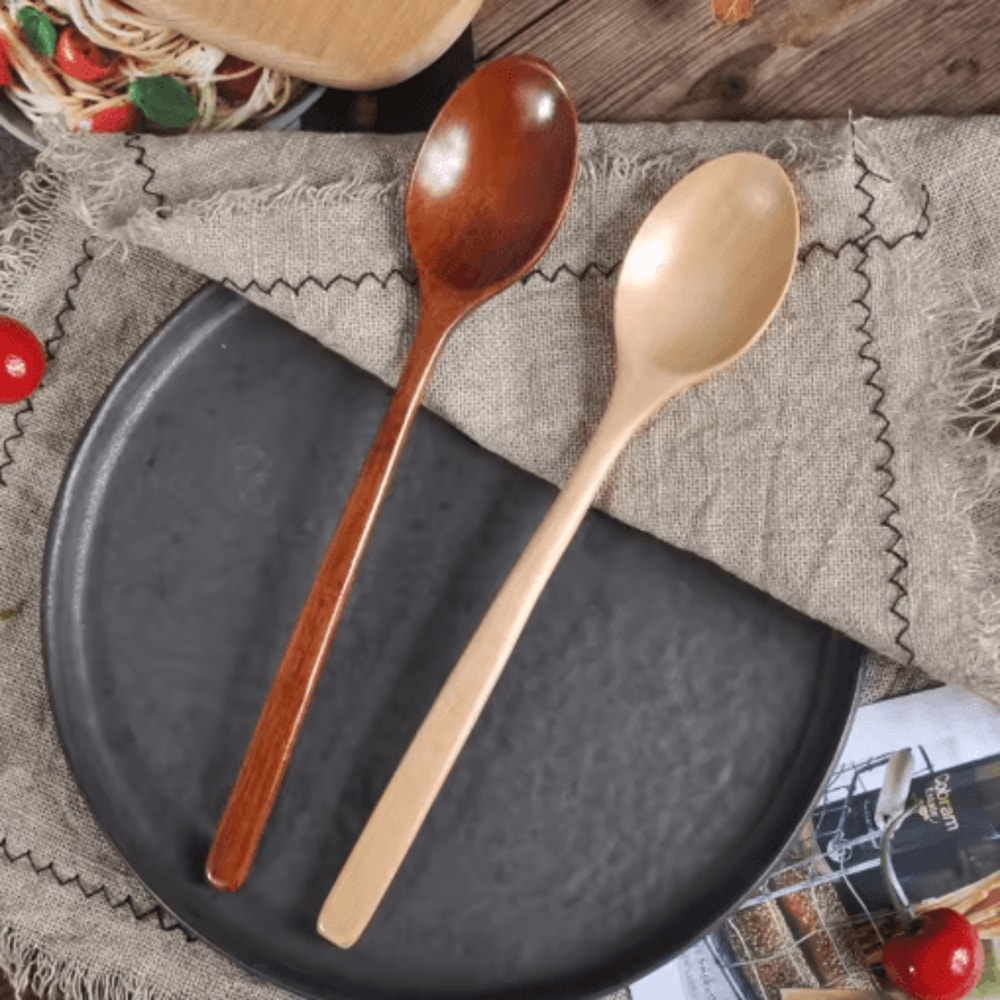 Korean Style Wooden Soup Spoon Long Handle Natural Tea Coffee Spoon 0