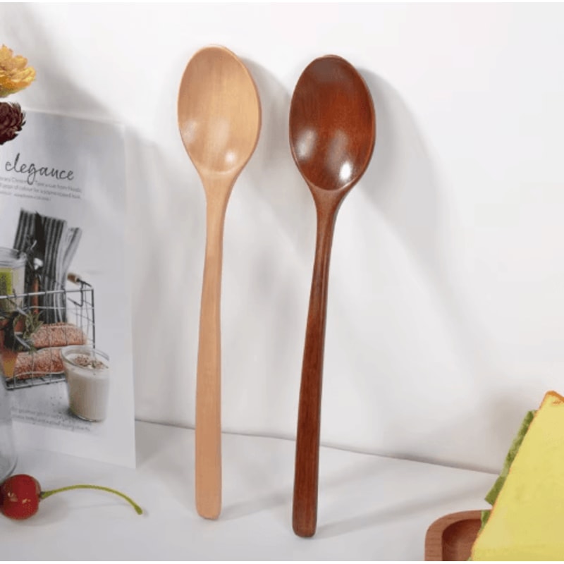 Korean Style Wooden Soup Spoon Long Handle Natural Tea Coffee Spoon 7