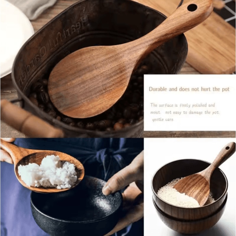Classic Wooden Rice Spoon Non Stick Rice Paddle Serving Scoop 2