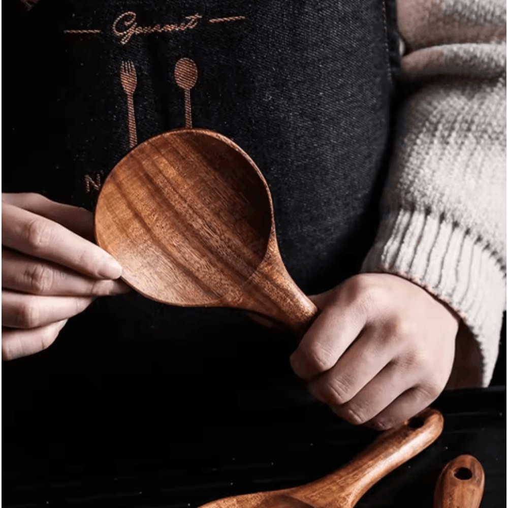 Classic Wooden Rice Spoon Non Stick Rice Paddle Serving Scoop 4