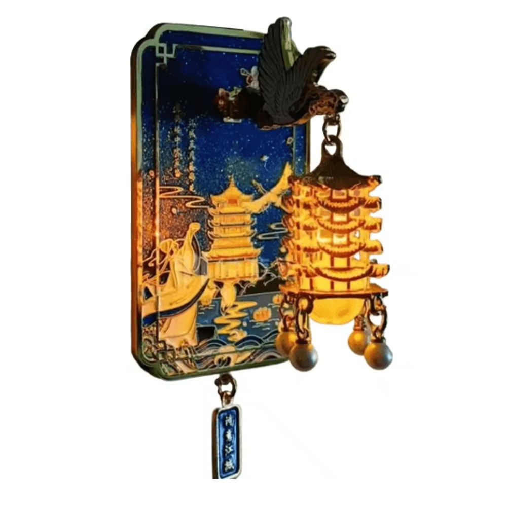 Chinese Style LED Fridge Magnet Light Up Yellow Crane Tower Souvenir 1