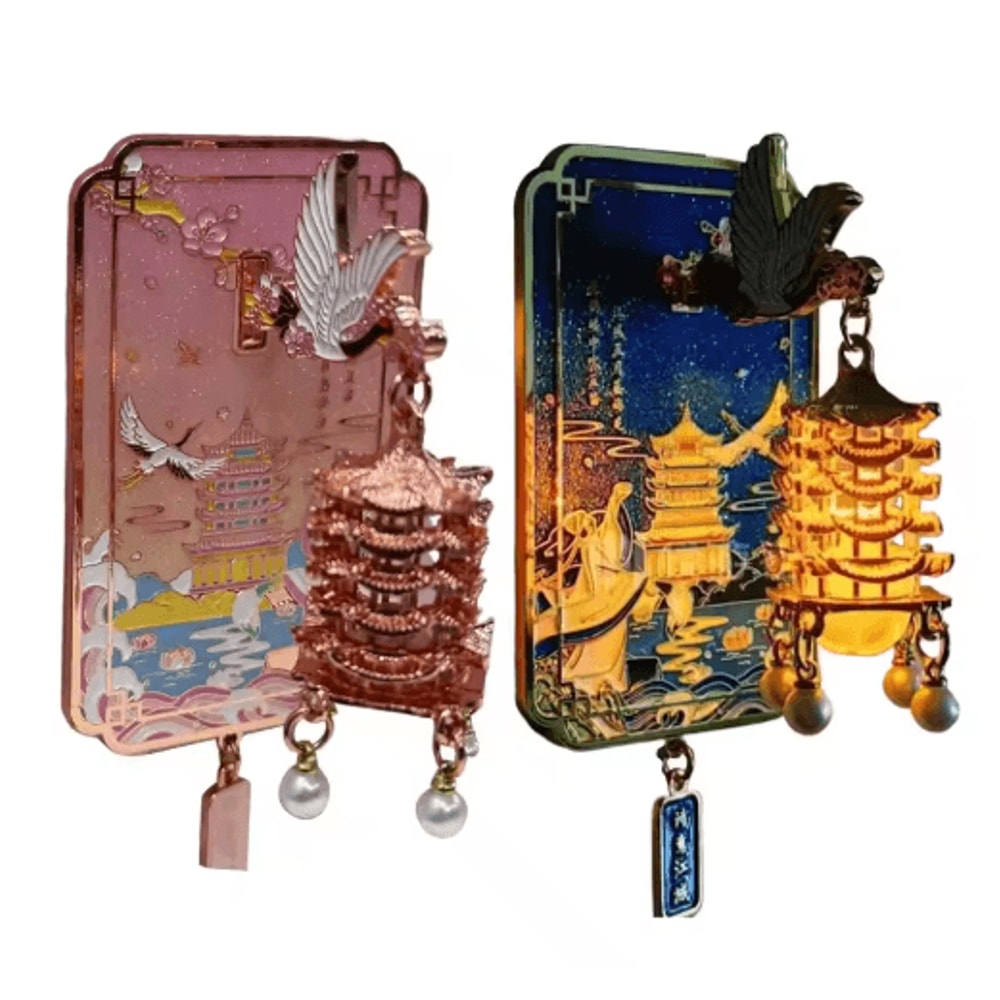 Chinese Style LED Fridge Magnet Light Up Yellow Crane Tower Souvenir 3