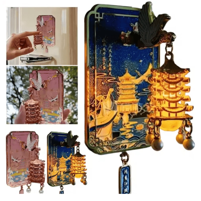 Chinese Style LED Fridge Magnet Light Up Yellow Crane Tower Souvenir 5