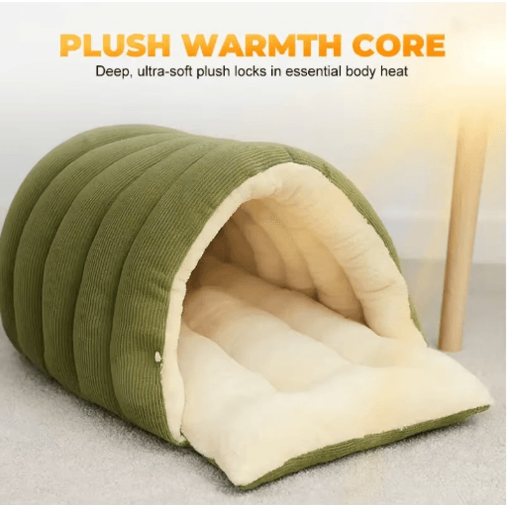 CozyNest Plush Cat Bed Warm Enclosed Cat House For Winter Comfort 6