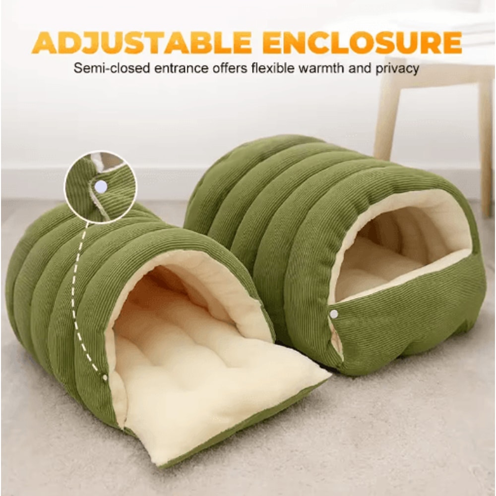 CozyNest Plush Cat Bed Warm Enclosed Cat House For Winter Comfort 7