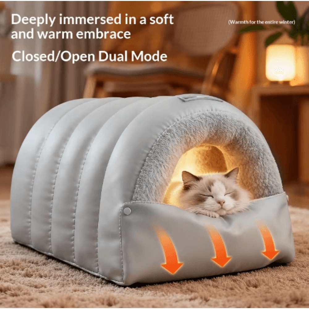 CozyShield Cat Cave Bed SemiEnclosed Warm AntiAnxiety Cat House 3