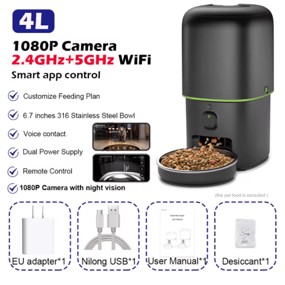Automatic Cat Feeder Camera Pet Smart Cat Food Kibble Dispenser 24G5GWiFi Tuya APP Control Auto Fee 1