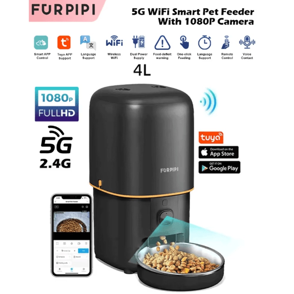 Automatic Cat Feeder Camera Pet Smart Cat Food Kibble Dispenser 24G5GWiFi Tuya APP Control Auto Fee 0