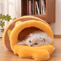 honey pot cat nest bed – semi-enclosed warm pet bed for autumn & winter