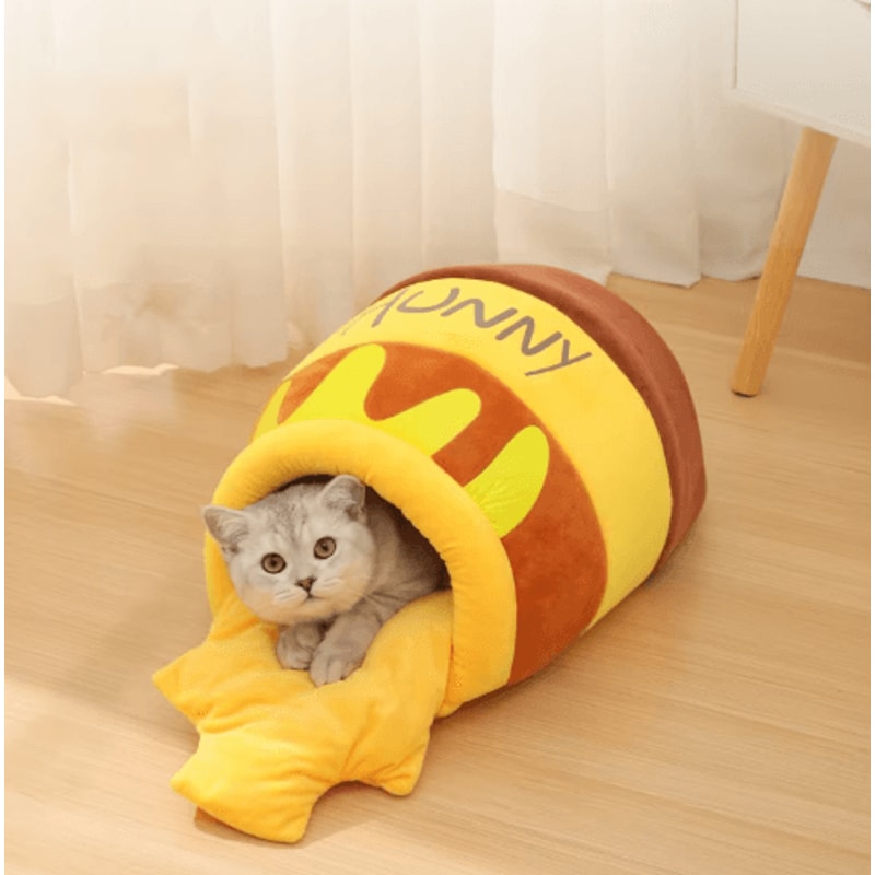 Honey Pot Cat Nest Bed SemiEnclosed Warm Pet Bed For Autumn Winter 6