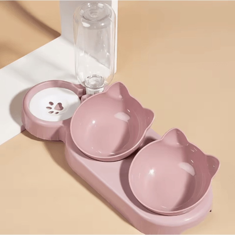 ErgoFeed 3 In 1 Pet Bowl Tilted Cat Bowl Set With Gravity Water Feeder 1