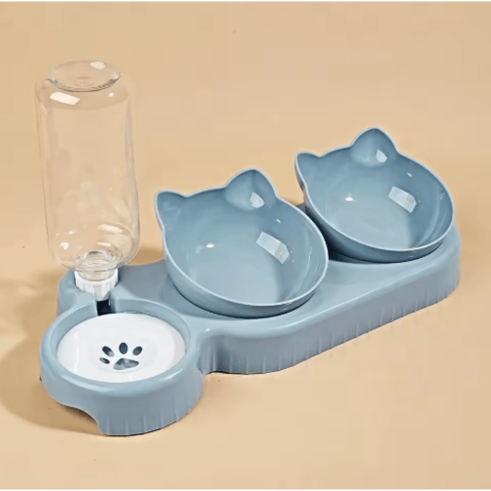 ErgoFeed 3 In 1 Pet Bowl Tilted Cat Bowl Set With Gravity Water Feeder 2