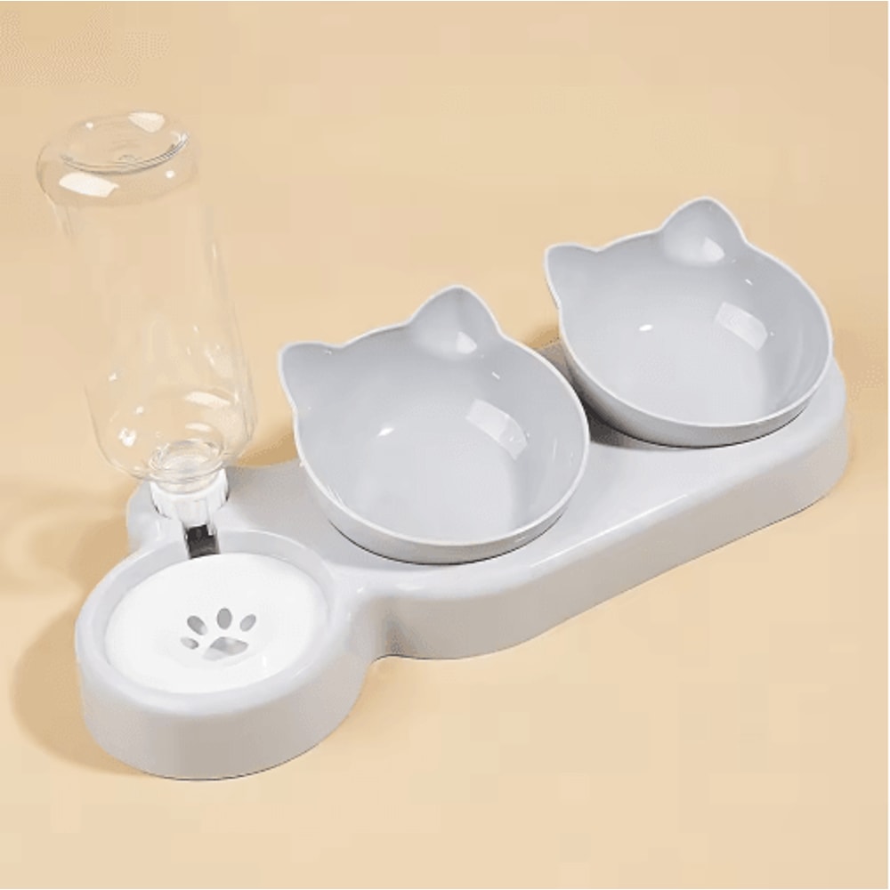 ErgoFeed 3 In 1 Pet Bowl Tilted Cat Bowl Set With Gravity Water Feeder 3