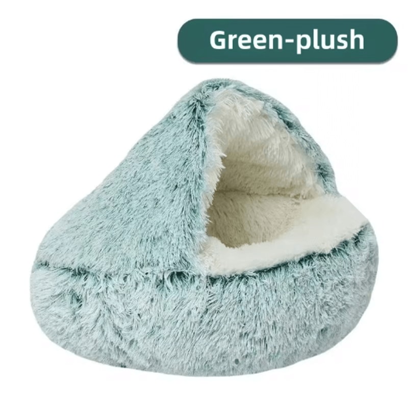 CozyShell Plush Pet Bed SemiEnclosed Warm Cat Nest For Winter Comfort 1
