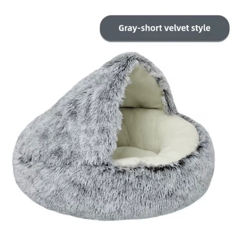 CozyShell Plush Pet Bed SemiEnclosed Warm Cat Nest For Winter Comfort 3