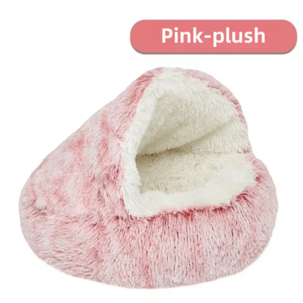 CozyShell Plush Pet Bed SemiEnclosed Warm Cat Nest For Winter Comfort 4