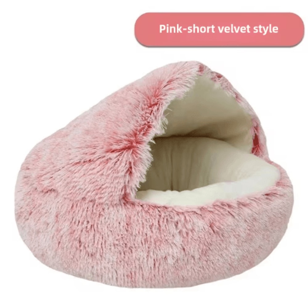 CozyShell Plush Pet Bed SemiEnclosed Warm Cat Nest For Winter Comfort 5