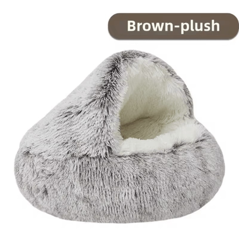 CozyShell Plush Pet Bed SemiEnclosed Warm Cat Nest For Winter Comfort 6
