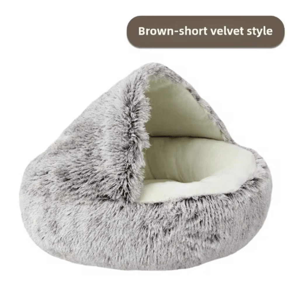 CozyShell Plush Pet Bed SemiEnclosed Warm Cat Nest For Winter Comfort 7